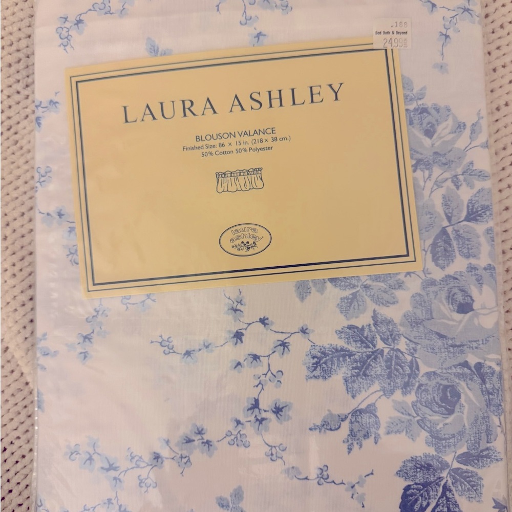 NWT Laura Ashley Sophia Blouson Window Valance ~ Blue Floral 86”x15”